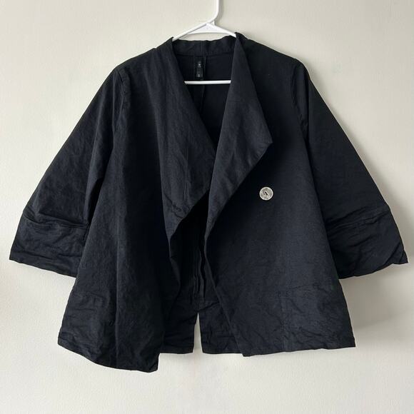 EUC Porto Asymmetric Draped Jacket Charcoal Black Sz 2 Sculptural Modern Blazer - Picture 9 of 14